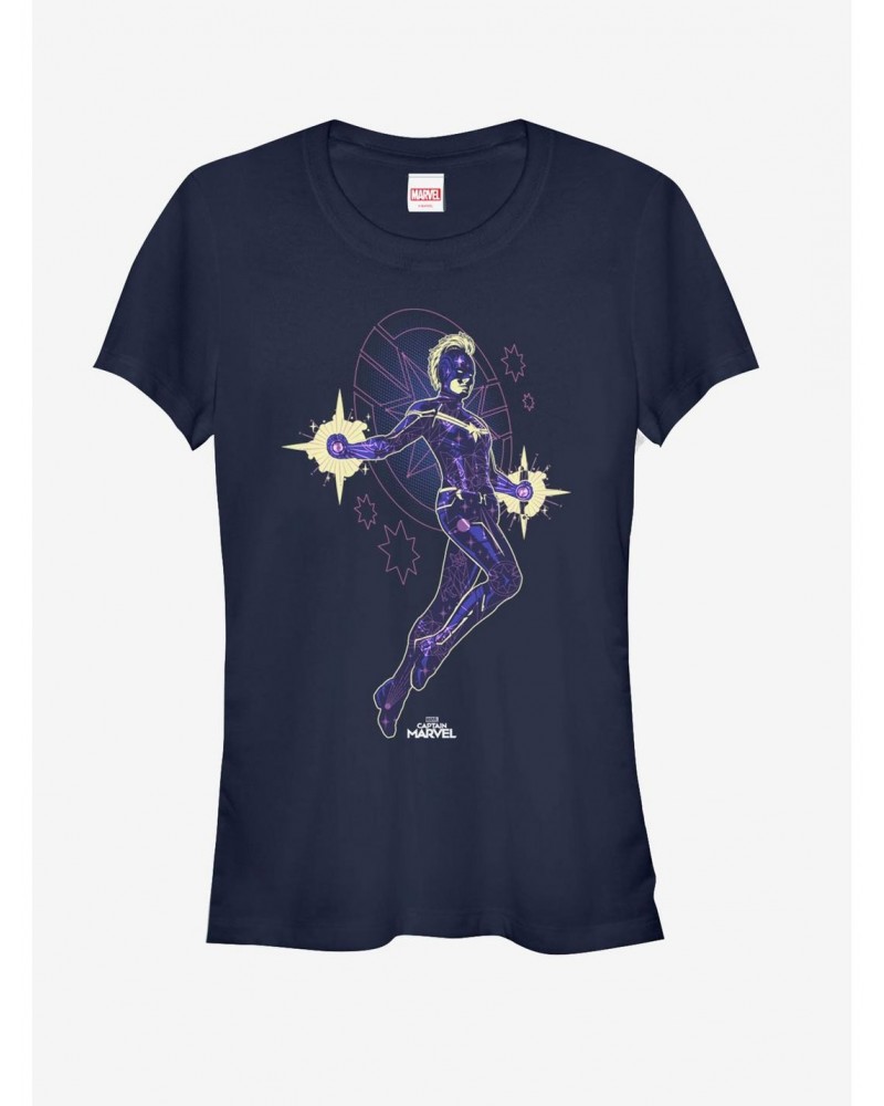 Marvel Captain Marvel Flying Star Girls T-Shirt $8.76 T-Shirts