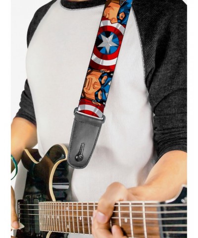 Marvel Captain America Face Turns Shield Close Up Guitar Strap $9.96 Guitar Straps