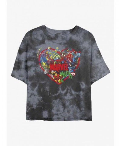 Marvel Avengers Marvel Hero Heart Tie-Dye Girls Crop T-Shirt $9.25 T-Shirts