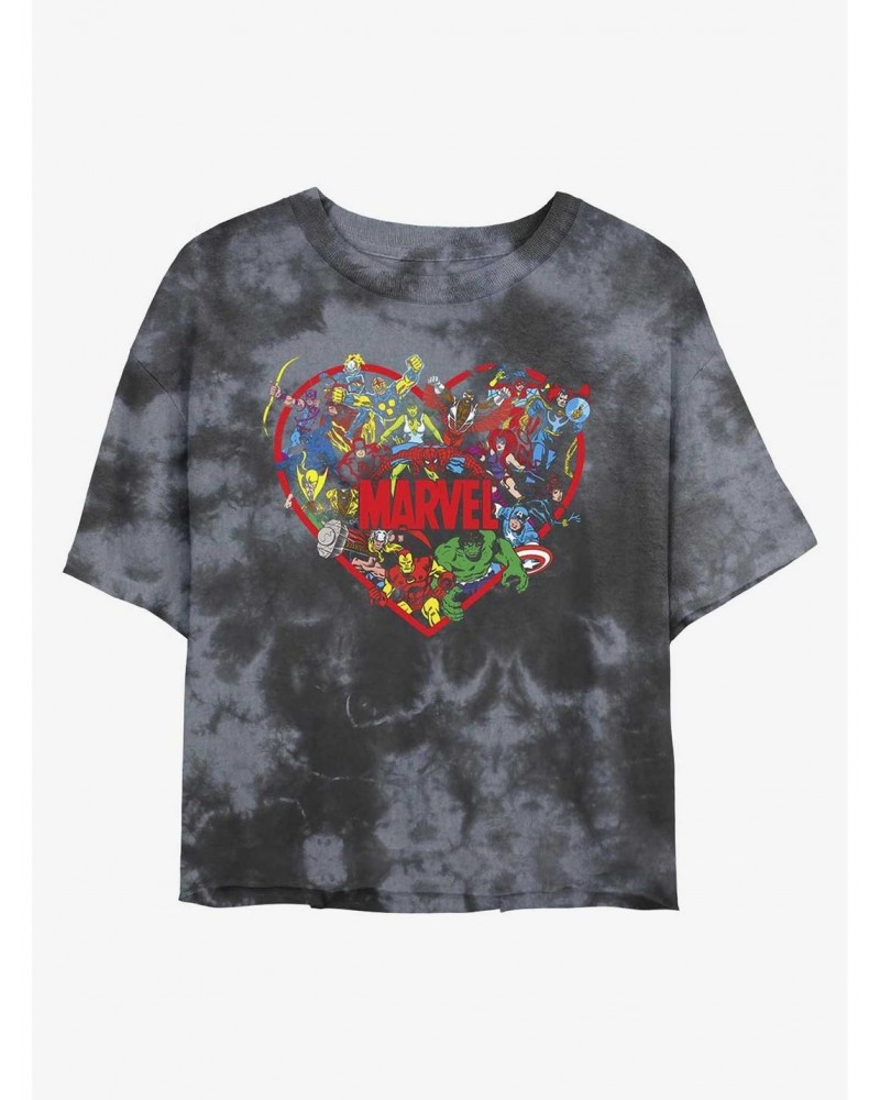 Marvel Avengers Marvel Hero Heart Tie-Dye Girls Crop T-Shirt $9.25 T-Shirts