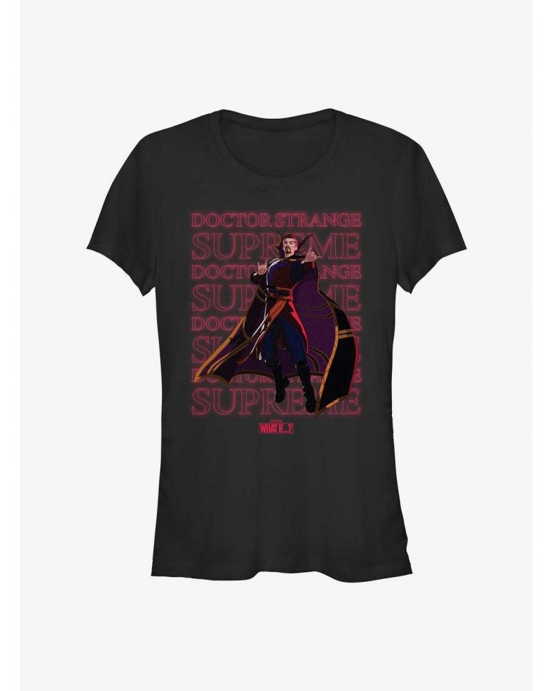Marvel What If...? Supreme Text Stack Girls T-Shirt $9.96 T-Shirts