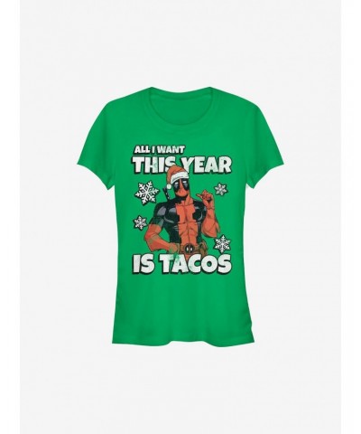 Marvel Deadpool All I Want Is Tacos Holiday Girls T-Shirt $9.56 T-Shirts