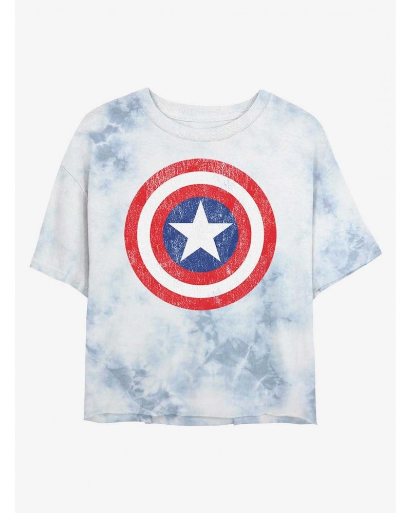 Marvel Captain America Distressed Shield Tie-Dye Girls Crop T-Shirt $8.55 T-Shirts
