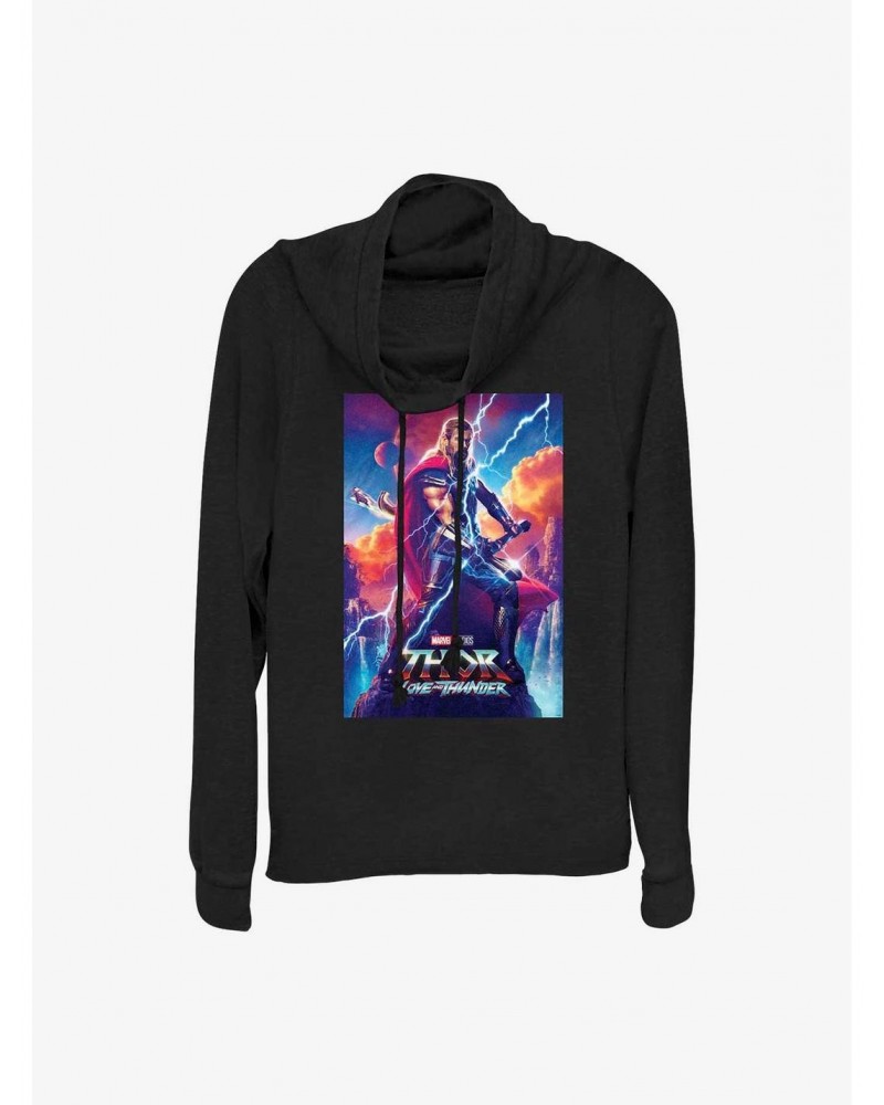 Marvel Thor: Love and Thunder Asgardian Movie Poster Cowl Neck Long-Sleeve Top $15.45 Tops