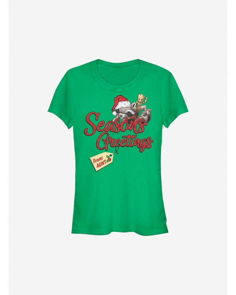 Marvel Guardians Of The Galaxy Rocket Greetings From Aunt Holiday Girls T-Shirt $5.98 T-Shirts