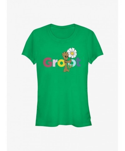 Marvel Guardians Of The Galaxy Groot Flower Girls T-Shirt $6.77 T-Shirts