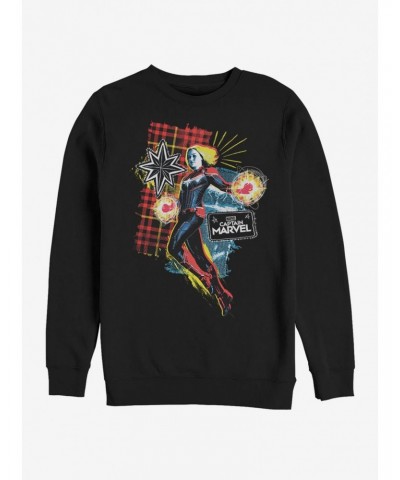 Marvel Captain Marvel 90s Grunge Patch Sweatshirt $13.28 Sweatshirts