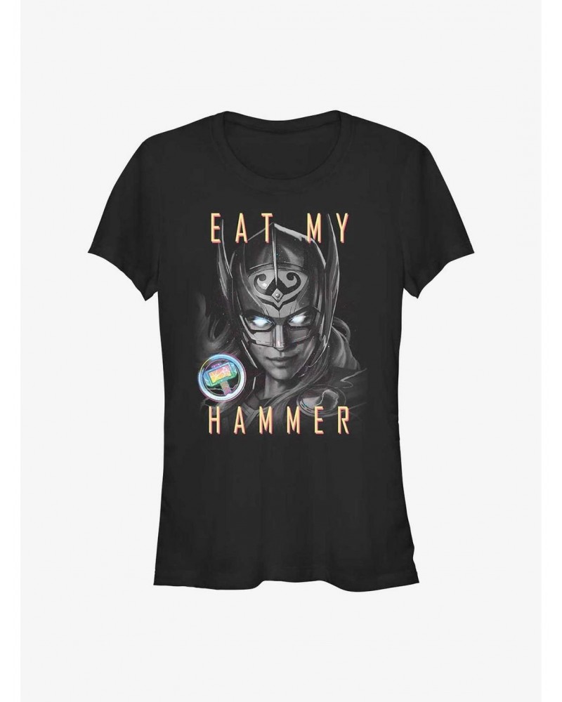 Marvel Thor: Love and Thunder Eat My Hammer Dr. Jane Foster Portrait Girls T-Shirt $6.37 T-Shirts