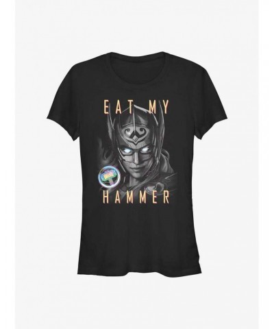 Marvel Thor: Love and Thunder Eat My Hammer Dr. Jane Foster Portrait Girls T-Shirt $6.37 T-Shirts
