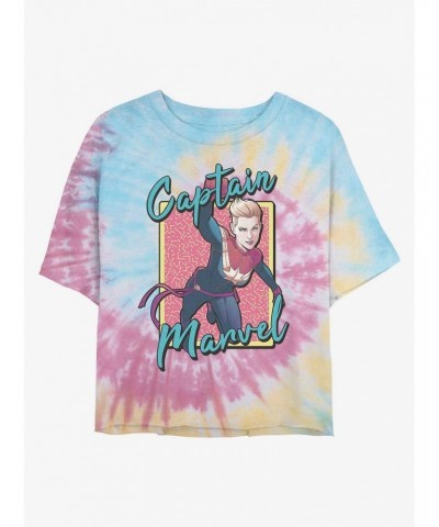 Marvel Captain Marvel 90's Captain Marvel Tie Dye Crop Girls T-Shirt $9.25 T-Shirts